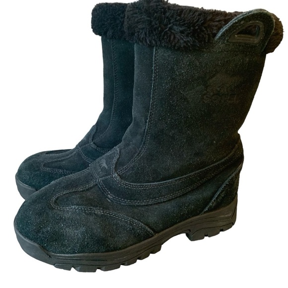 Sorel Waterfall Slip 2 Black Suede Fleece Lined Winter  Boots Women's sz 9 - Picture 3 of 9